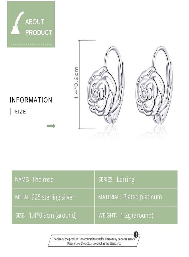 Izpack Fashion Rose Flower Sterling Silver CZ Filigree Small Hoop Earrings for Women Minimalist Sleeper Cartilage Tiny Leverback Studs Huggie Hinged Hoops Birthday Gifts Cute Jewelry - Image 4